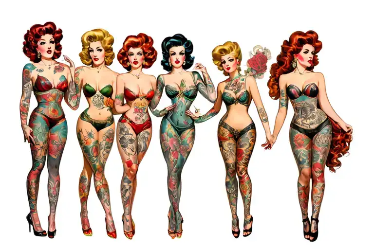 NSFW.  Seven vintage pinup women as the Seven Deadly Sins. tattoo design idea