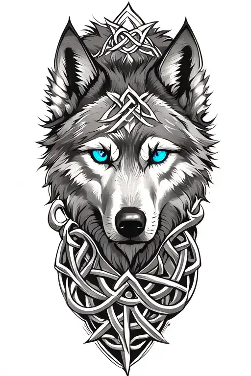 wolf with blue eyes on armor tattoo design featuring Celtic trinity knot  tattoo design idea