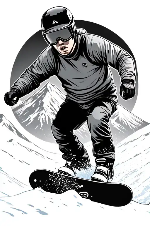 SnowBoarder doing a nose grab with mt hood behind him tattoo design idea