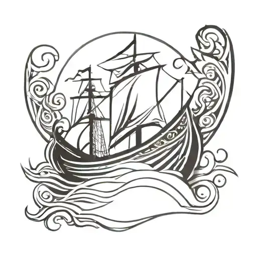 Viking ship sailing tattoo design idea