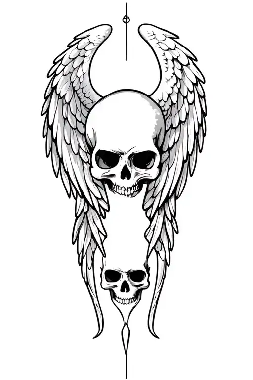 skull and angel simple outline tattoo design idea