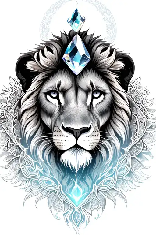 lion with crystal inside mandala design featuring tattoo design idea