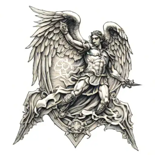 saint Micheal the arch angel with lighting bolt shaped like tattoo design idea