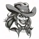 cowboy vampire teeth female tattoo design idea
