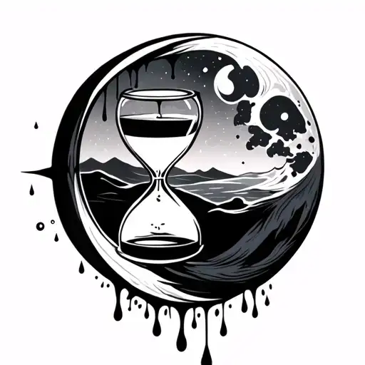 sand & rain in hourglass moon tattoo design idea