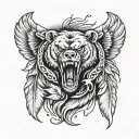 Bear Claw with angel wings flying tattoo design idea