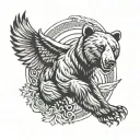Bear Claw with angel wings flying tattoo design idea