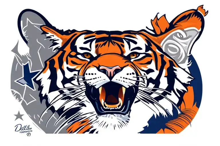 West tigers logo with dallas cowboys logo on the left and tottenham hotspurs logo on the right tattoo design idea