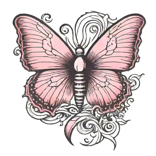 pink butterfly containing white lung cancer ribbon in center tattoo design idea