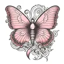pink butterfly containing white lung cancer ribbon in center tattoo design idea