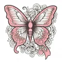 pink butterfly containing white lung cancer ribbon in center tattoo design idea