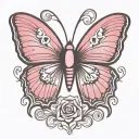 pink butterfly containing white lung cancer ribbon in center tattoo design idea