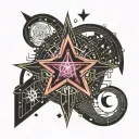 star and music notes tattoo design idea