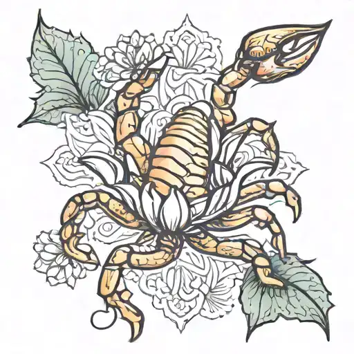 A scorpion created from the name Aria with a lotus flower as the stinger  tattoo design idea