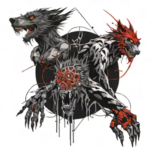 werewolf and twin and number 7 tattoo design idea
