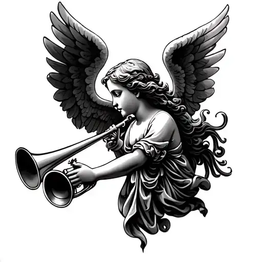 small traditional themed tattoo of angel blowing trumpet tattoo design idea