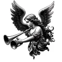 small traditional themed tattoo of angel blowing trumpet tattoo design idea