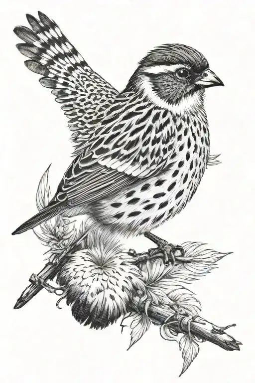 sparrow sat on a pheasant feather tattoo design idea