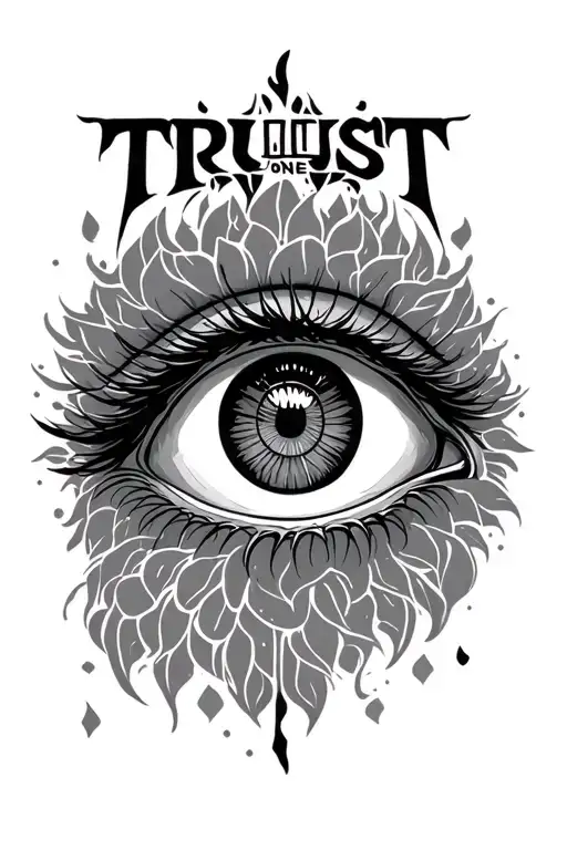 trust no One with eye and roae tattoo design idea