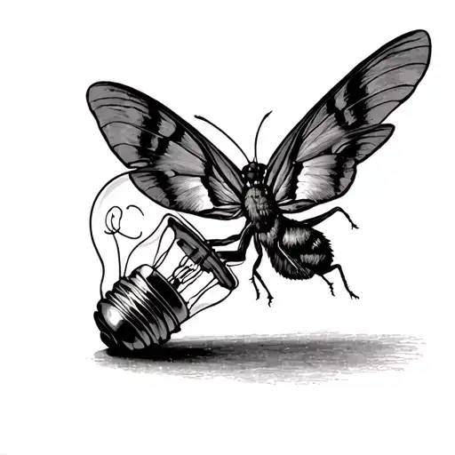 moth moving towards light bulb tattoo design idea