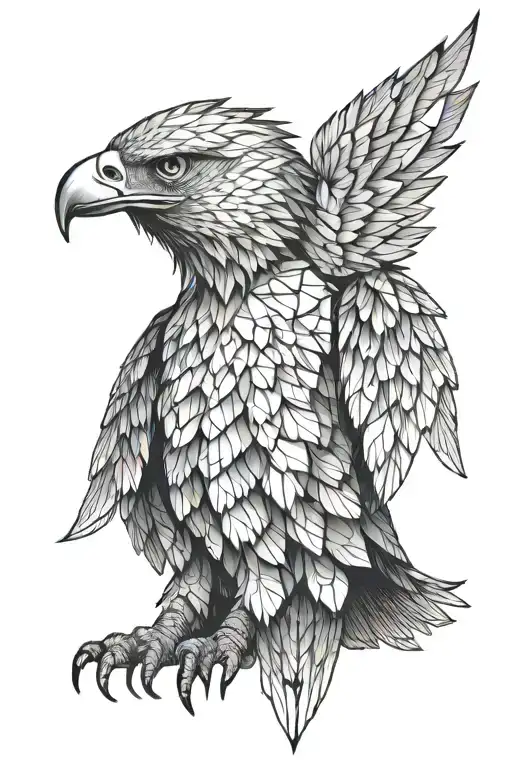 eagle sitting up front with wings open wings tattoo design idea