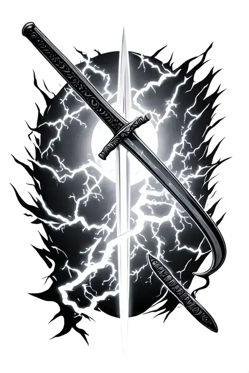 katana sword with lightning tattoo design idea