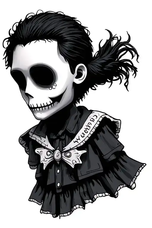 voodoo doll with emo male hair side part tattoo design idea