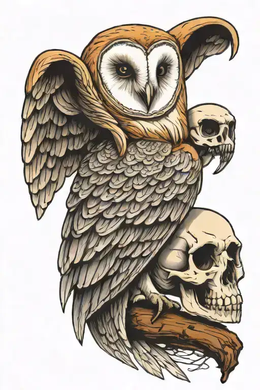 Barn owl holding a skull tattoo design idea