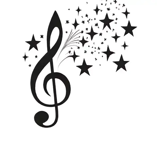 treble clef with stars floating tattoo design idea
