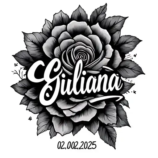 "Giuliana 02.02.2025" first name and date of birth tattoo design idea