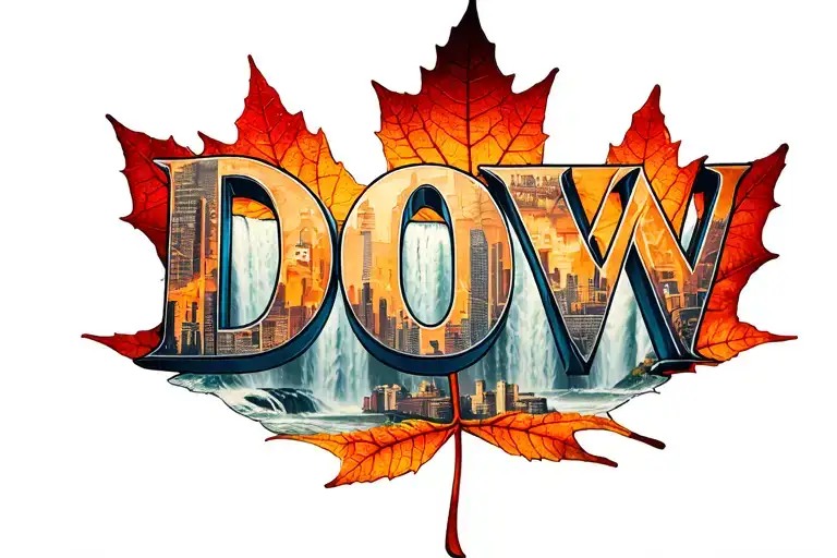 "DOW" Niagara Falls, hockey stick, maple leaf morphing tattoo design idea