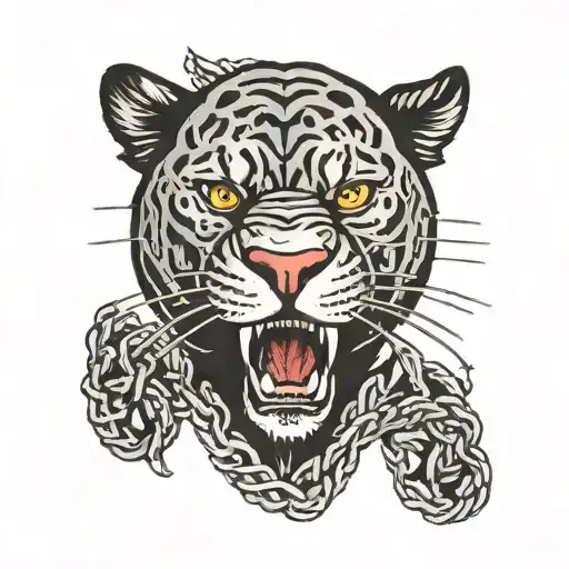 american trad tattoo panther head with barb wire  tattoo design idea