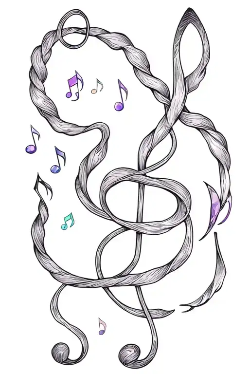 clef music notes used as hair for medusa candles , healing crystals  tattoo design idea