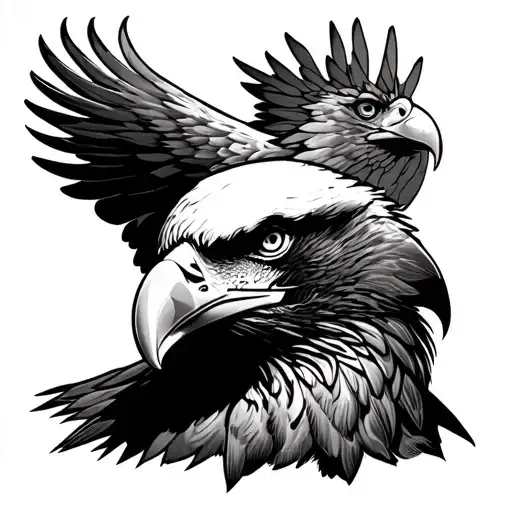 US Army Infantry helmet merging with a majestic bald eagle tattoo design idea