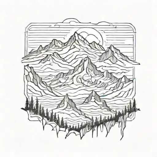mountain range fine line tattoo design idea