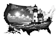 lighthouse coming out of a nautical map tattoo design idea