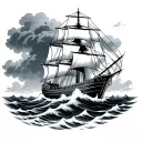 Sailor Jerry Style ship with waves in a storm cloud tattoo design idea