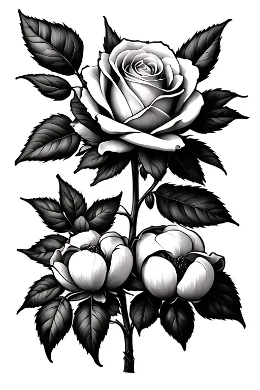 cotton plant intertwined rose intertwined tattoo design idea