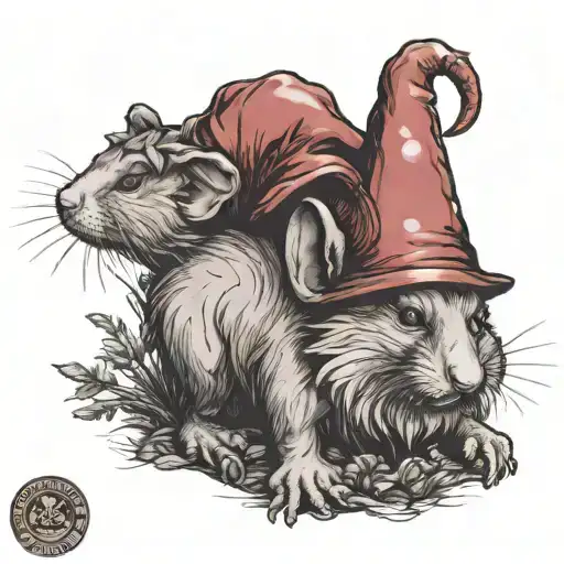 garden gnome red rat tattoo design idea