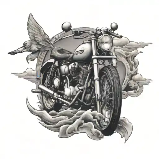 a remembrance tattoo with the name Chandler Bowman 4/27/97 - 6/26/24 with a motorcycle on the ocean  tattoo design idea