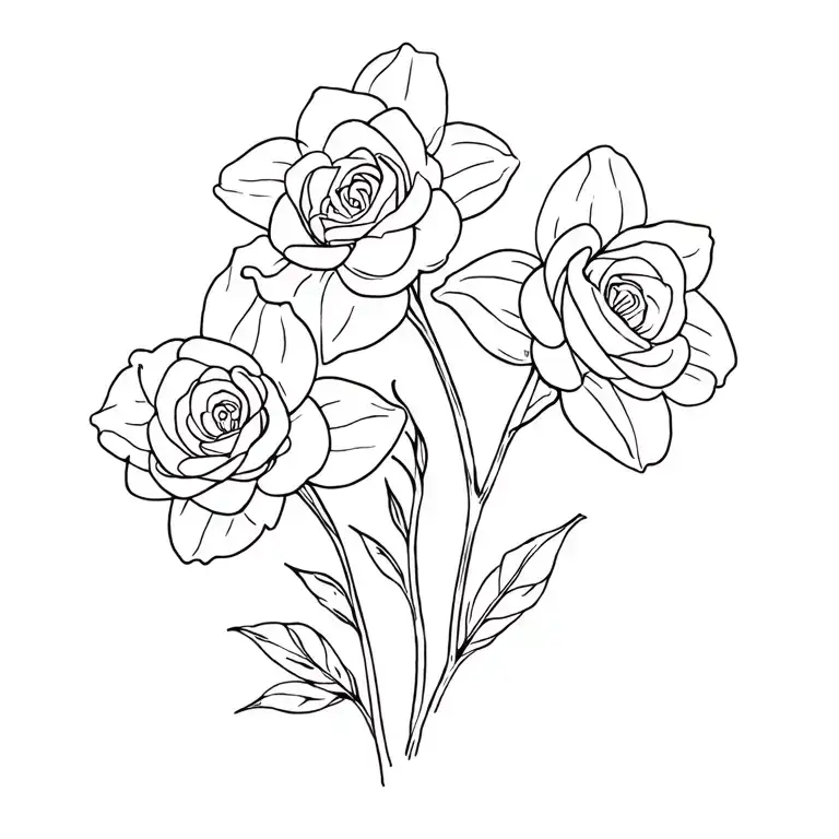 daffodil and two roses intertwined tattoo design idea