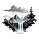 tiger mountain waterfall cloud background tattoo design idea