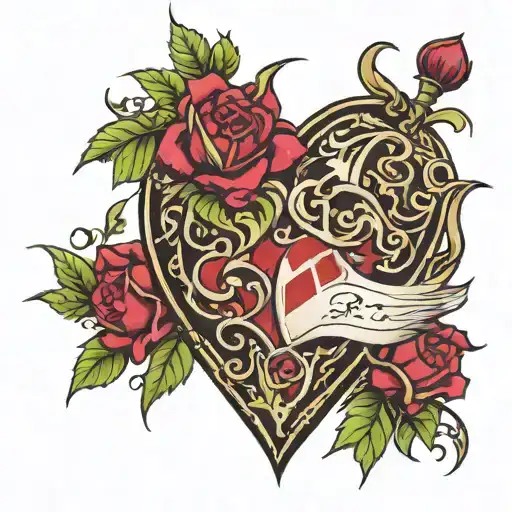 Jack of hearts with 1 rose and 11 thorns embedded tattoo design idea