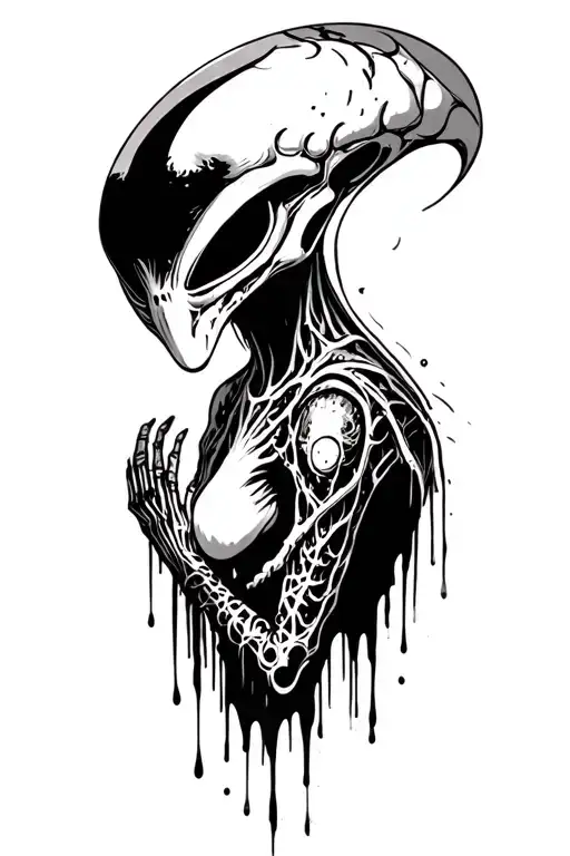 Alien with blood dripping tattoo design idea