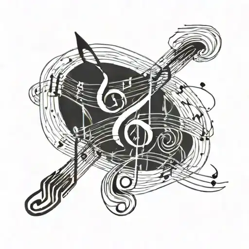 A minimalist design of music notes and sound waves flowing along the arm in a continuous line tattoo design idea
