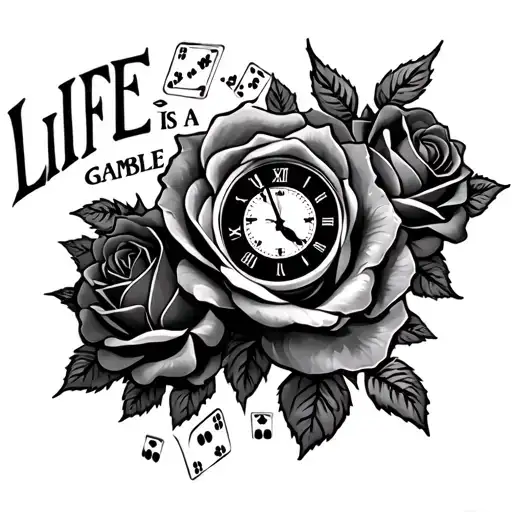 life is a gamble roses clock dice tattoo design idea