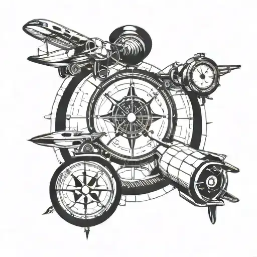 surgical scapel, compass, airplane, photography camera tattoo design idea