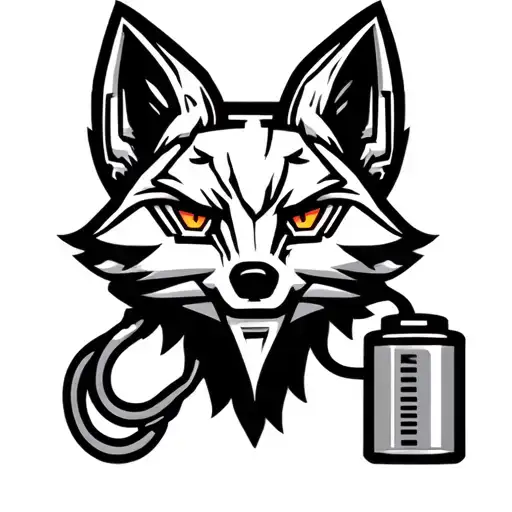 Mechanical fox head logo. Fox head is plugged into a battery. Low detail, simple design. tattoo design idea