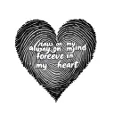 finger print in shape of heart with the quote ' always on my mind forever in my heart written underneath  tattoo design idea
