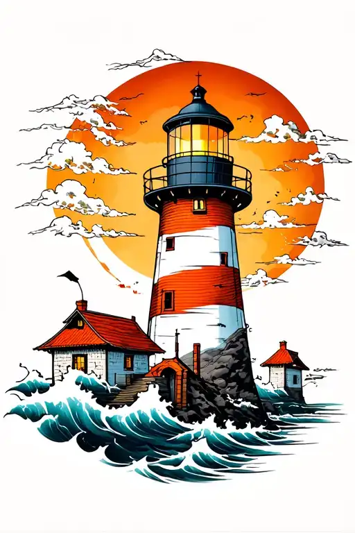 Lighthouse stormy condition tattoo design idea